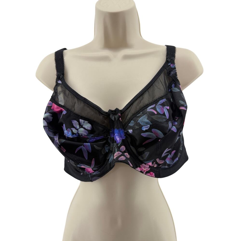 Goddess Kayla Banded Underwire Bra Black Colorful Floral Womens 42DD